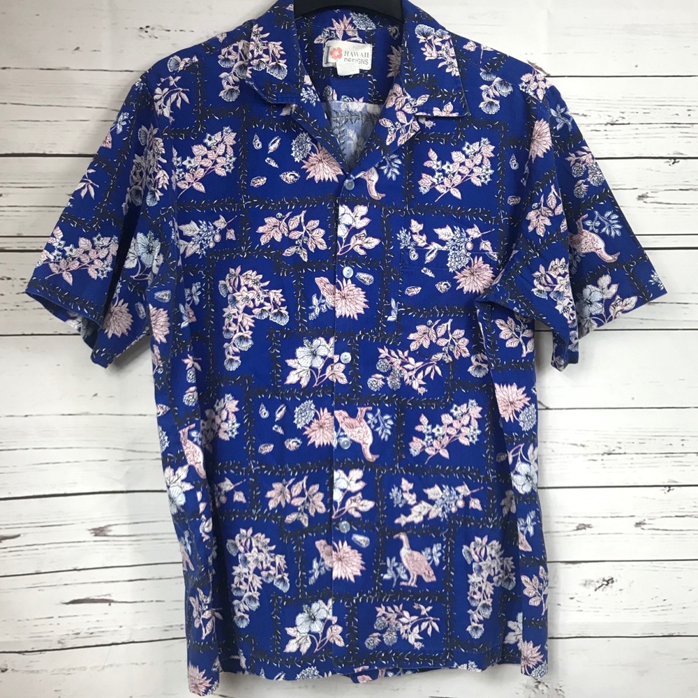 Mens Hawaiian Shirt Button Up No Size Tag GUC